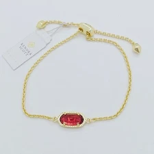 New Kendra Scott Elaina Gold Adjustable Chain Bracelet In Berry Red