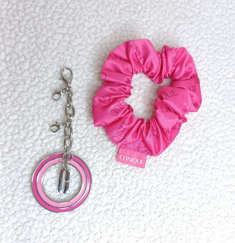 CLINIQUE Pink Circle Keychain With Logo & Pink Hair Tie Scrunchie - Picture 9 of 14