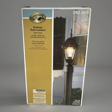 Hampton Bay Medium Outdoor Post Lantern 15.5" Black w/Clear Glass Shade - NIB