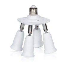 E26 Light Bulb Socket Adapter Splitter to 4 Heads White Fully Adjustable Angles