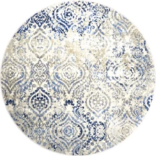 HOME DYNAMIX Melrose Audrey Moroccan Damask Area Rug, Ivory/Blue, 5'2" Round