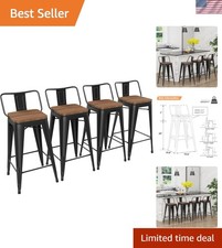 Elevate Your Space: 24" Set of 4 Metal Bar Stools with Low Back - Black Finish