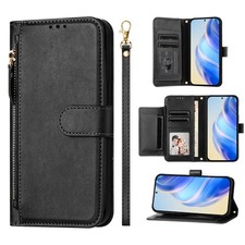 For iPhone Samsung Honor Zip Leather 7 Cards Wallet Case Flip Stand Cover Strap