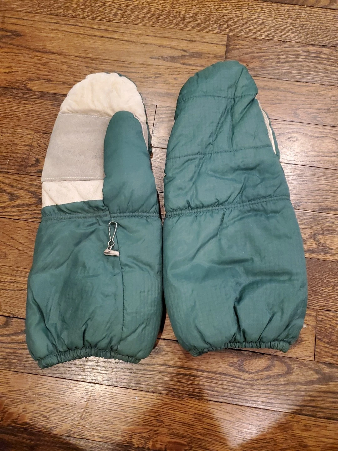 Vintage Frostline(?) Leather Nylon Green Mittens - No Label Great Cond.