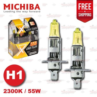 H1 448 MICHIBA 12V 55W 2300K Lemon YELLOW Halogen HeadLight Bulbs Lamps (x2)