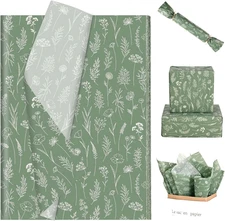 100Pcs Green Botanical Tissue Paper for Gift Wrapping Wildflower Tissue Paper fo