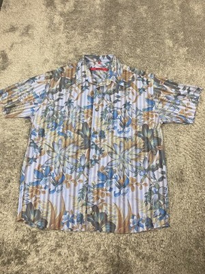 Signum Shirt Men XL Blue Floral Watercolor Hawaiian Tropical Camp Button Up Vtg
