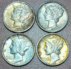 Mercury Dime TONERS 1938-1943 BU UNC Toned Obverse 90% Silver 10c Coins