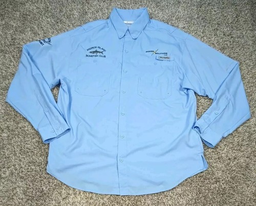 Columbia Shirt Mens Large Blue PFG Fishing Button Down Performance Omni Shade