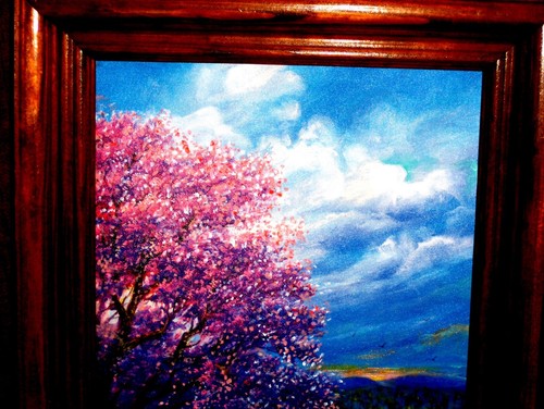 ORIGINAL Bluebonnet Landscape Fence Birds Storm Sky Blooming Tree Oil Painting - Picture 9 of 12