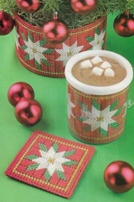 WHITE POINSETTIA SET COASTER CHRISTMAS PLASTIC CANVAS PATTERN INSTRUCTIONS