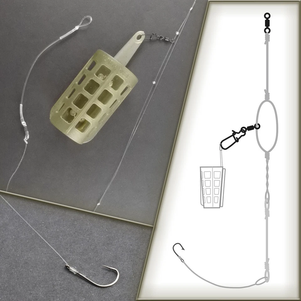 10 x SYMMETRISCHE SCHLAUFE + Feeder Gummi Futterkorb Montage Fluorocarbon Fluoro - Bild 3 von 4