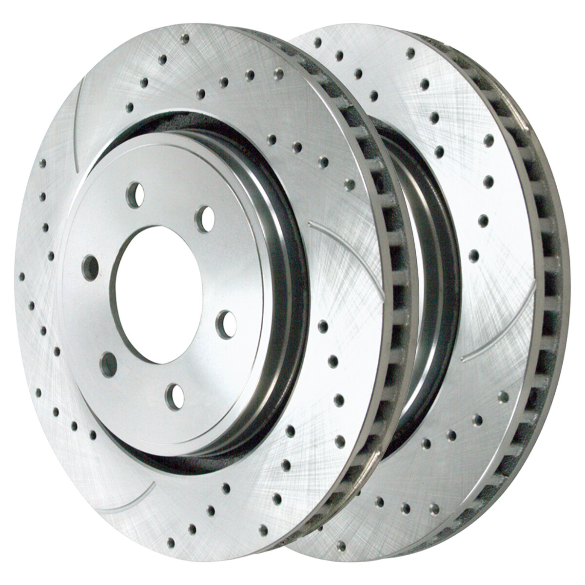 Front and Rear Drilled and Slotted Brake Rotors Silver & Pads for