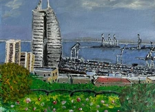 "Haifa Port"  paint  acrylic 7x9 in