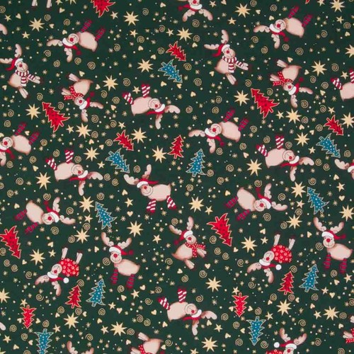 100% Cotton Christmas Fabric STAR REINDEER XMAS TREE RED GREEN GOLD Material - Picture 49 of 79