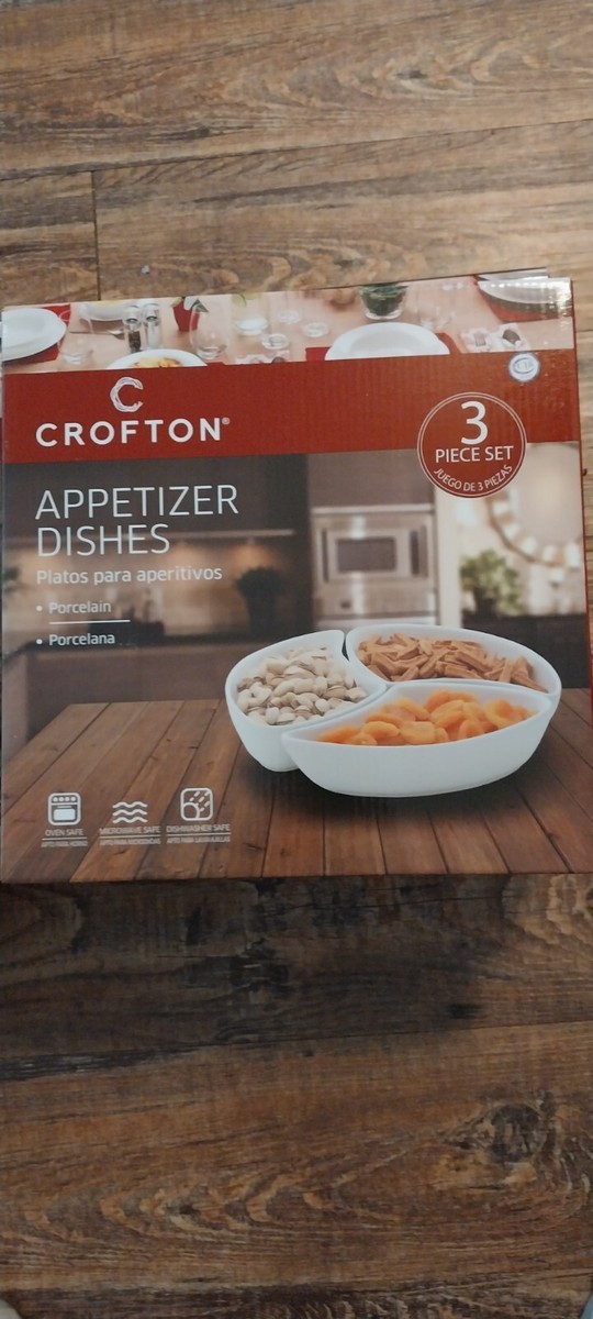Crofton Appetizer Dishes -3 Piece Set White Porcelain Oven, Microwave  Safe