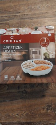 Crofton Appetizer Dishes -3 Piece Set White Porcelain Oven, Microwave  Safe