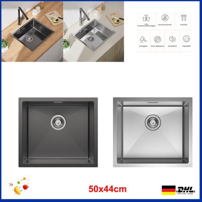 Edelstahl Küchenspüle Einbauspüle Spülbecken Mit Ablaufgarnitur 50x44CM Sifon