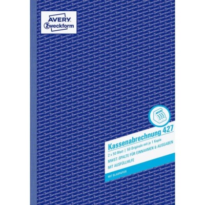 Avery Zweckform 427 Kassenbuch A4 2x 50 Blatt mit MwSt. Spalte Durchschreibend