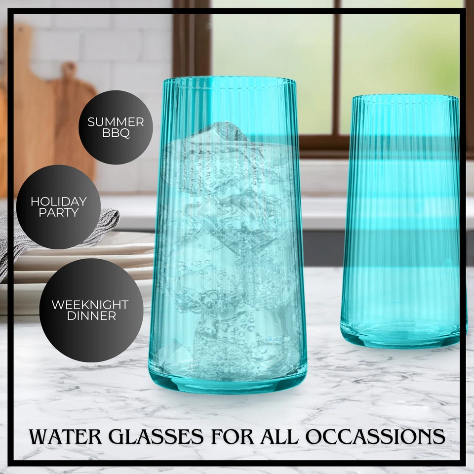 Artland Soho Optic Highball and DOF Glass, 8 Piece Set - Light Turquoise - Image 4 of 4