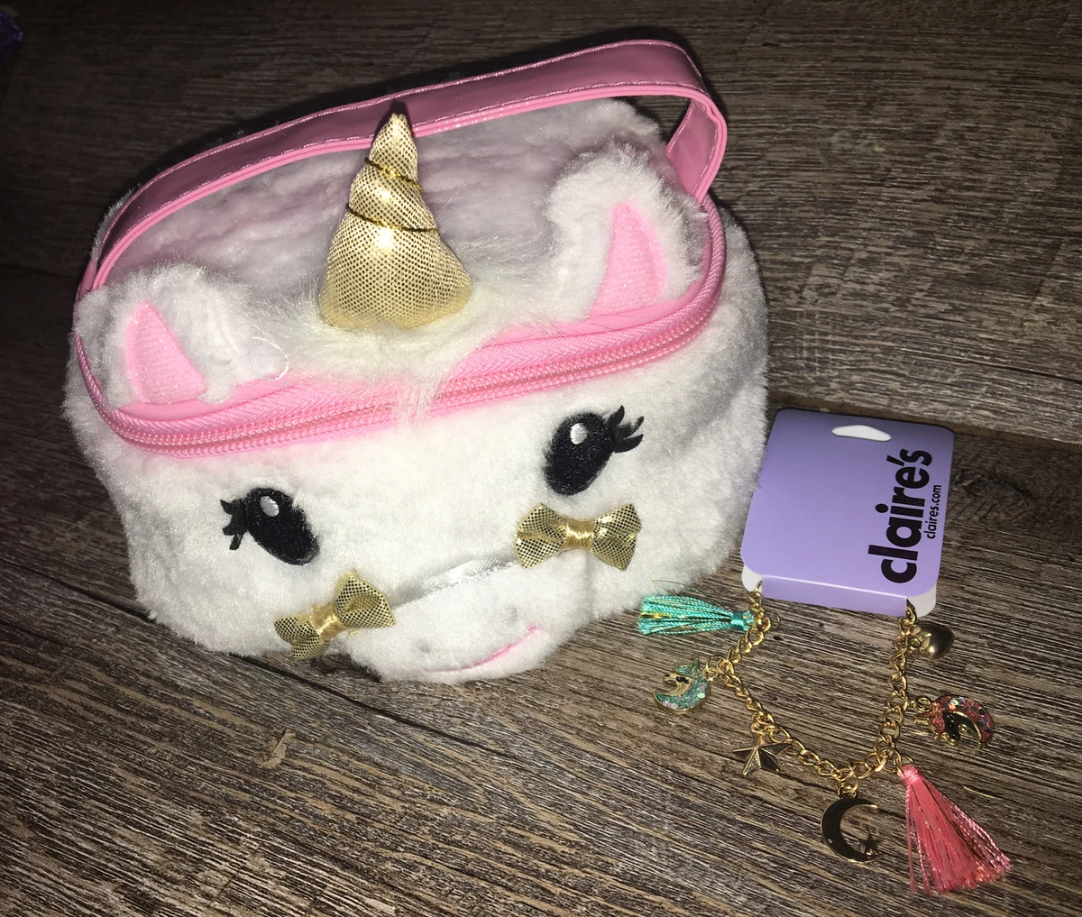 Claire's Unicorn Plush Cosm Bag Charm Bracelet Jewelry Lot