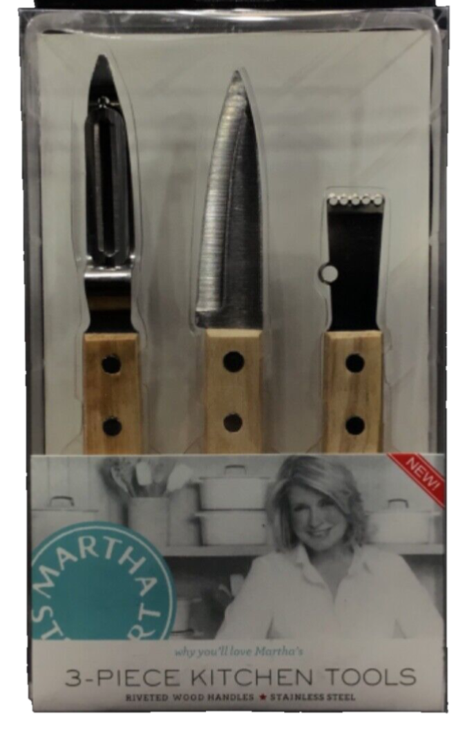 Martha Stuwart 3 Piece Kitchen Tools Riveted Wood Handles - Stainless Steel New