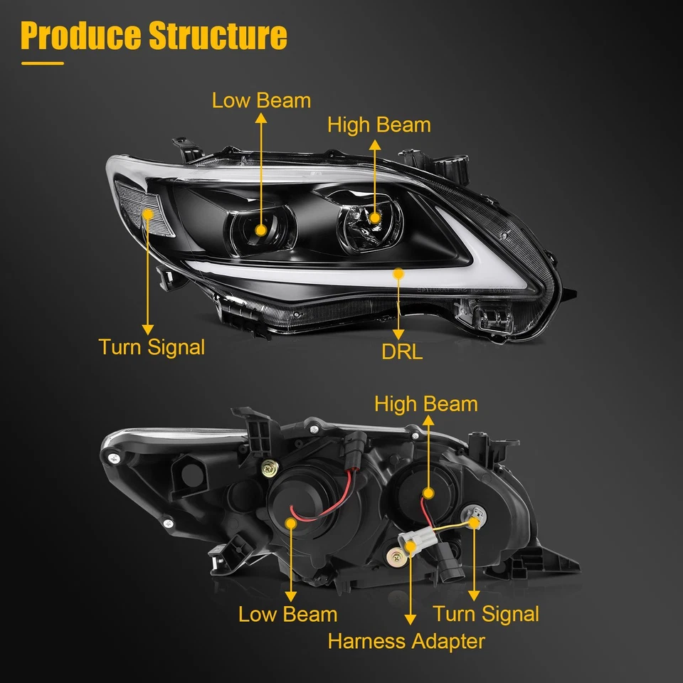 LED DRL Headlight For 2011-2013 Toyota For Corolla S L LE CE XLE XRS Pair - Image 4 of 4