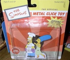 Simpsons Homer & Marge Chef Tin movable click toy  Mint On Card