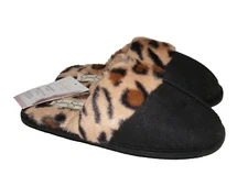 Jessica Simpson Slippers Medium 7/8 Leopard Comfy Faux Mules Fur House Shoes