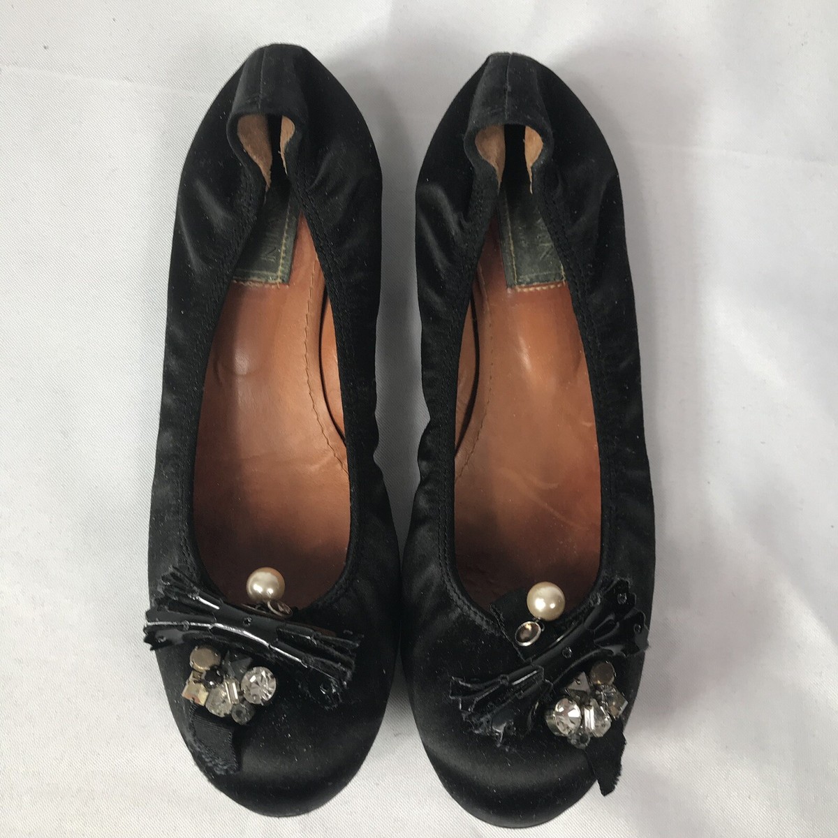 LANVIN Size 9.5 Black Jeweled Embellished Black Satin