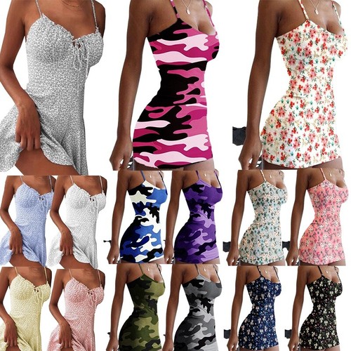 Mini robe sexy femme camisole spaghetti club sans manches fête bodycon* - Photo 1 sur 46