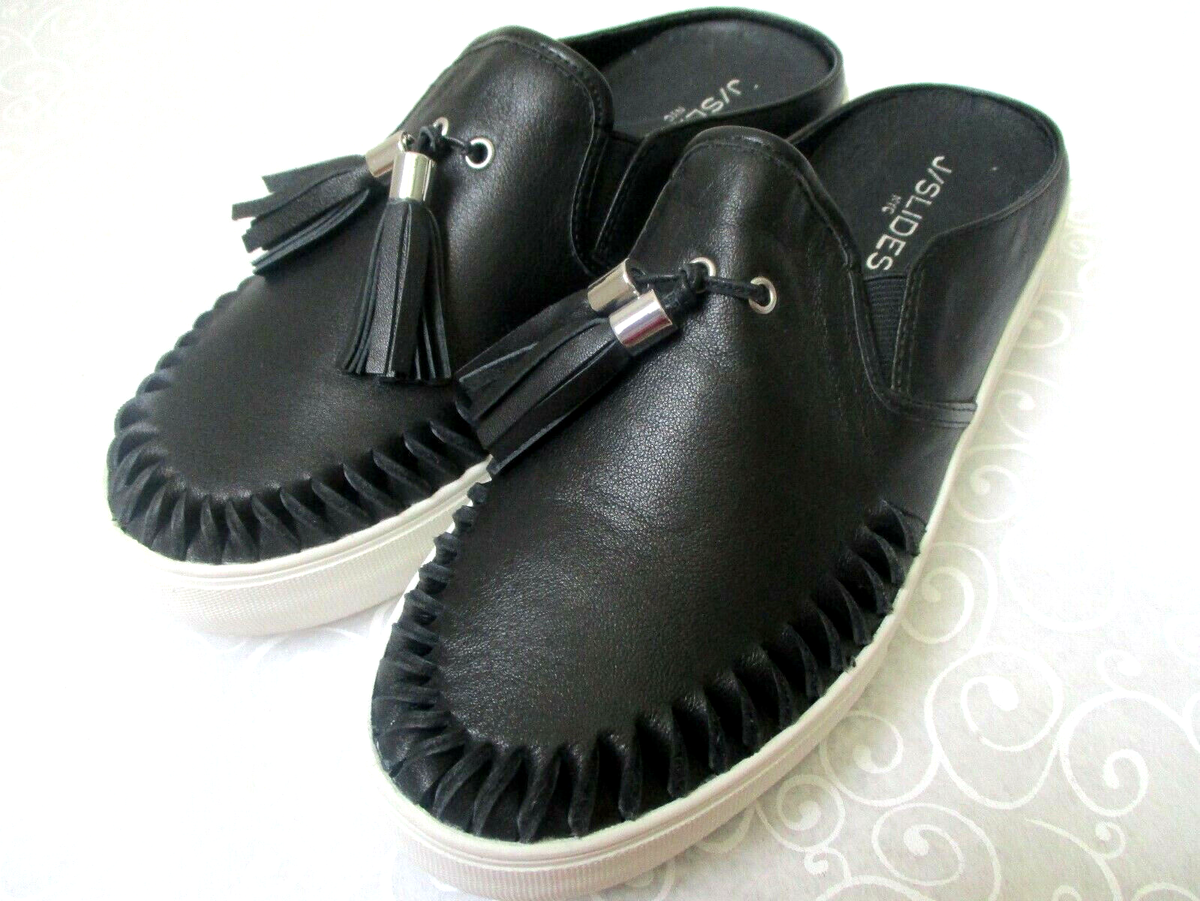 Leather Platform Sneakers J Slides Andie Black Slip On Size NEW