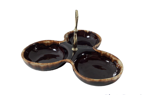 Vintage Pfaltzgraff 3 way Drip Paint Brown Stoneware Divided Snack Tray - Picture 2 of 4