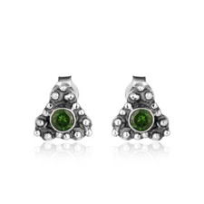 Chrome Diopside Gemstone 925 Silver Oxidized Vintage Designer Stud Earrings