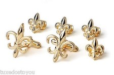New Gold tone Fleur De Lis cufflinks and studs  Mardi Gras or Saints Fan USA