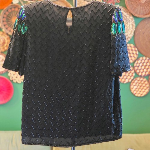Stenay Women’s Small Beaded Sequin Peacock Top Blouse Formal Evening Party Shirt - Picture 6 of 6