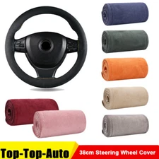 Multicolor DIY Car Steering Wheel Cover With Needles Red Thread Genuine Leather