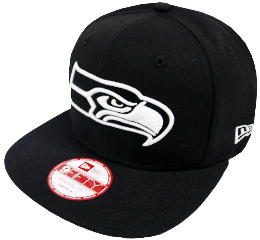 New Era Seattle Seahawks Black White Logo Snapback Cap 9Fifty