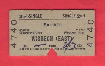 British Railways Ticket - BR(E) 2. Einzel - Marsch nach Wisbech (Ost) - 1966