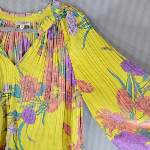 Current Air Damen Blumen Plissee Bluse Oberteil mittellang Ballonärmel Boho - Bild 7 von 10