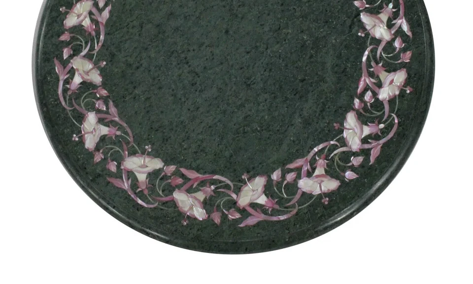 12" Green Marble Table Top Coffee Pink Pietra Dura Inlay Art Furniture Decor - Image 4 of 4
