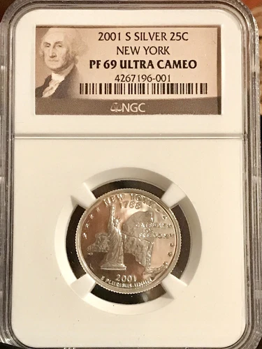 2001 S Silver 25C New York State Quarter PF69 Ultra Cameo NGC