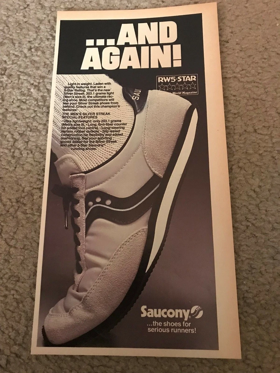Vintage 1981 SAUCONY SILVER STREAK Running Shoes Poster Print Ad 1980s RARE