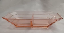 Tearoom Indiana Art Glass Pink Relish 8 1/4" Depression Deco Divided Tray