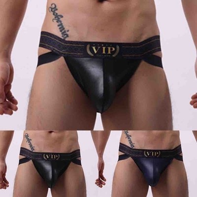 Herren Stylisch G String Unterwäsche Kunstleder U Konvex Offen Po Niedrige Tail