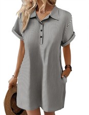 Womens Dresses Summer Cotton Shirt Beach Cover Up Shirts Dress
