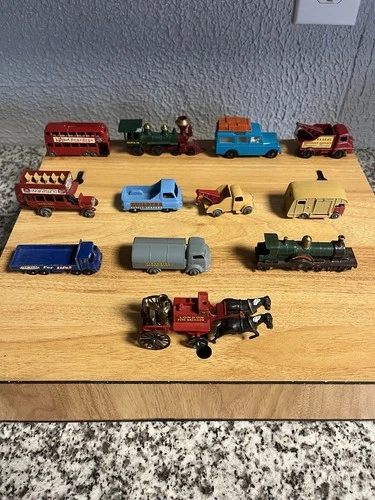 Lot Of 12 Different Matchbox Lesney Cars Trucks Fire Engine Train & More !
