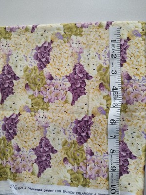 Yellow/ Plum floral design print cotton fabric - 44'' wide x 44'' long