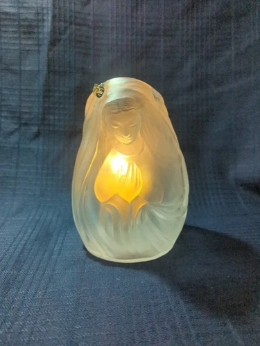 Vintage Fenton Satin Crystal Madonna Prayer Candle Light Vase Satin Velvet Glass