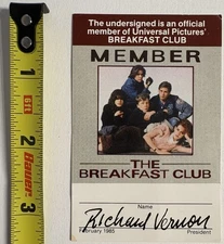 BREAKFAST CLUB Orig MOVIE PROMO MEMBERSHIP CARD 85 John Hughes Molly Ringwald 02